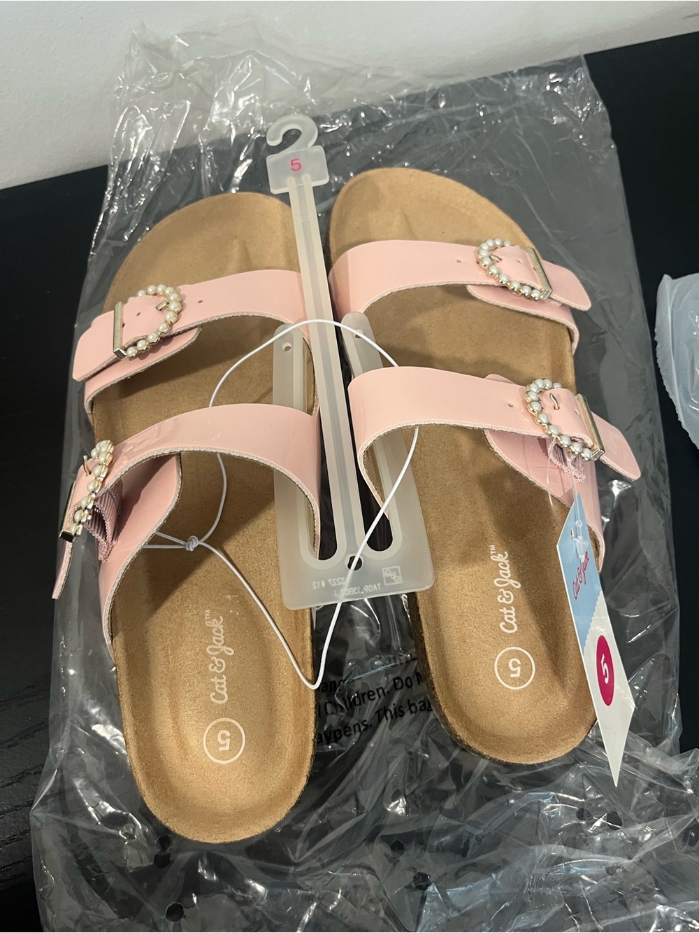 Cat & Jack Pale Pink Double-Strap Sandals with Pearl Buckles